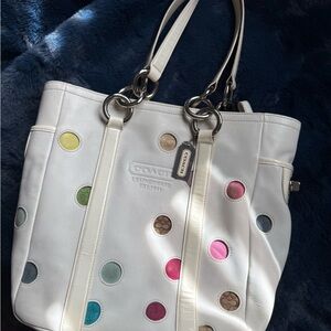 Coach White Tote with Colorful Dots
